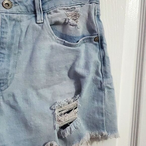 Rewash Light Wash Distressed Fringed High Waist Mom Jean Shorts - Picture 3 of 9